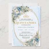 Invitation Chic Pastel Blue Gold Eucalyptus 15th Birthday (Devant)