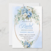 Invitation Chic Pastel Blue Peony Greenery Gold Bridal Shower (Devant)