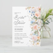 Invitation Chic Pastel Blush Blanc Bleu Fête des mariées Flor (Debout devant)
