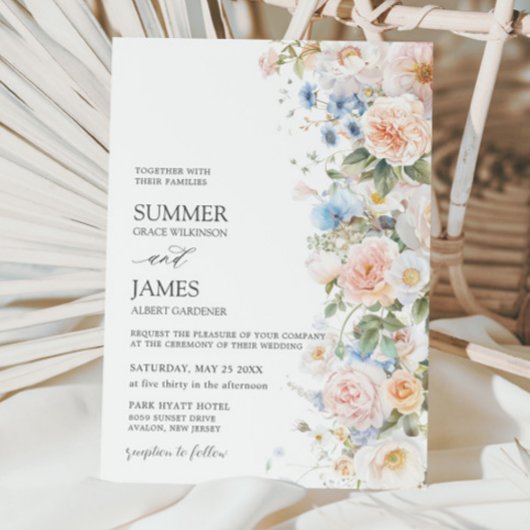 Invitation Chic Pastel Blush Blanc Rose Floral Mariage