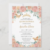 Invitation Chic Pastel Blush Peach Floral Rose Quinceanera (Devant)