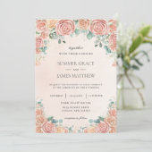 Invitation Chic Pastel Blush Peach Floral Roses Mariage Invi (Debout devant)