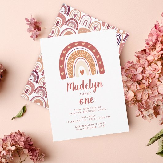 Invitation Chic Pastel Boho Arc-en-ciel Motif premier anniver