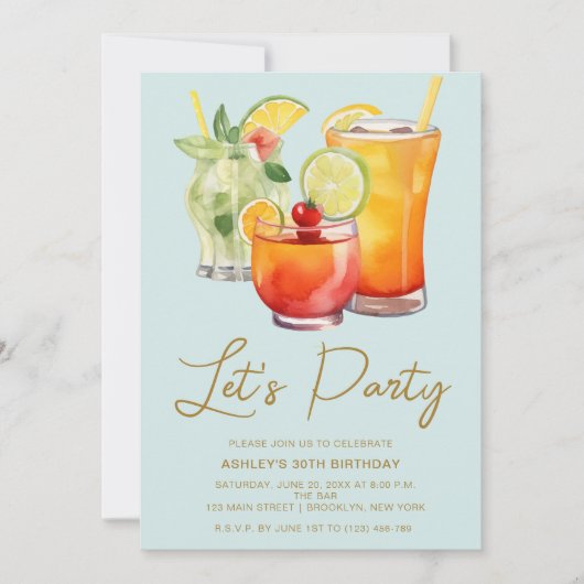 Invitation Chic Pastel Cocktail Party Anniversaire (Devant)