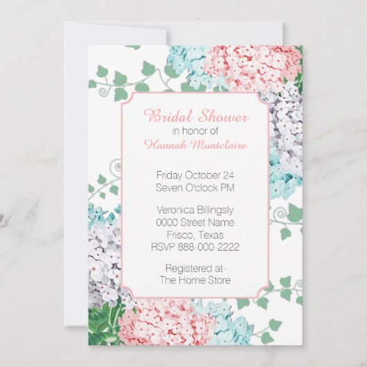 Invitation Chic Pastel Hydrangeas Douche nuptiale (Devant)