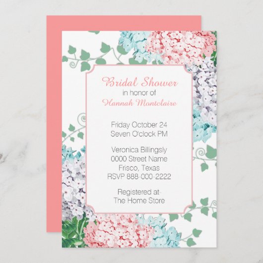 Invitation Chic Pastel Hydrangeas Douche nuptiale (Devant / Derrière)