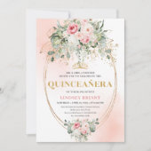 Invitation Chic Pastel Pink Boho Floral Quinceañera Invites (Devant)