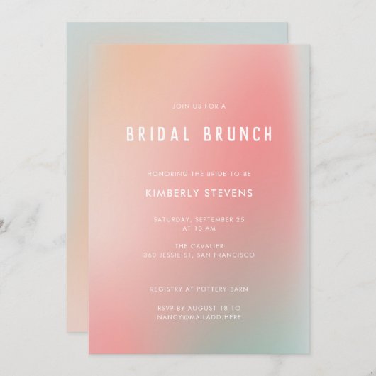 Invitation Chic Pastel Pink Mint Gradient Ombre Fête des mari (Devant / Derrière)
