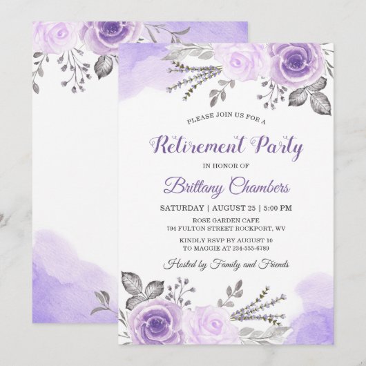 Invitation Chic Pastel Purple Rose Garden Retraite Party (Devant / Derrière)