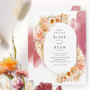Invitation Chic Peach Blush Cream et Mariage ovale Bourgogne