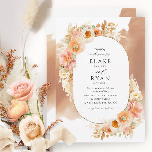 Invitation Chic Peach Blush Cream et Mariage ovale en terre c