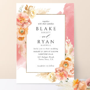 Invitation Chic Peach Blush Floral, Coral Watercolor Wedding
