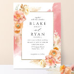 Invitation Chic Peach Blush Floral, Mariage d'aquarelle corai<br><div class="desc">Dégustez votre hôte avec cette faire-part de mariage élégante et unique avec des éléments floraux d'aquarelle exquis dans un magnifique mélange de pêche, d'orange, de rose roux, de corail poussiéreux et de champagne crème présentant vos détails mariages et de délicate tache d'aquarelle en cascade dans le rose corail. Aptitude à...</div>