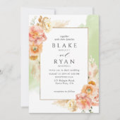 Invitation Chic Peach Blush Floral, Mariage d'aquarelle verte (Devant)