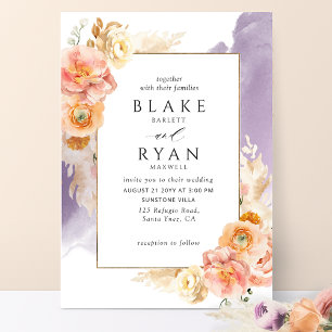 Invitation Chic Peach Blush Floral, Mariage d'aquarelle viole