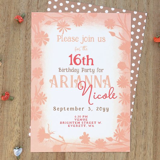 Invitation Chic Peach Fleurs Beiges Pois Anniversaire