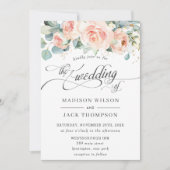 Invitation Chic Peach Floral Calligraphie Mariage de verdure (Devant)