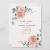 Invitation Chic Peach Floral Eucalyptus Fête des mariées de p (Devant)