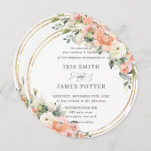 Invitation Chic Peach Ivory Blush Pink Floral Gold Mariage (Devant / Derrière)