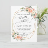 Invitation Chic Peach Ivory rose Floral Anniversaire géométri (Debout devant)