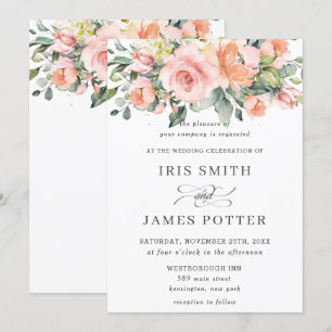 Invitation Chic Peach Orange Rose Floral Mariage