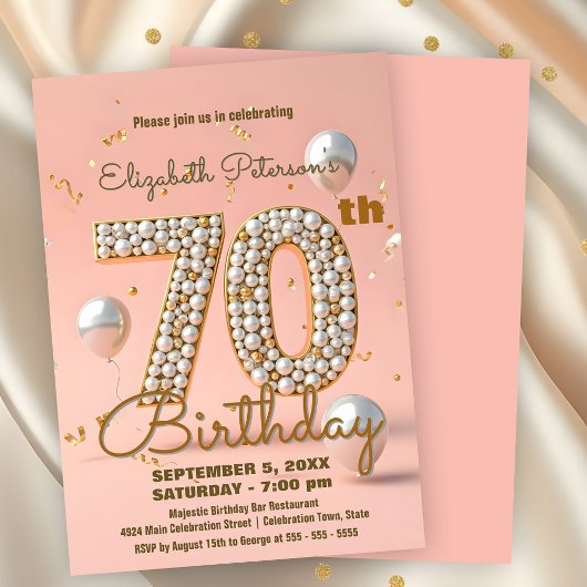 Invitation Chic Peach Pink and Gold 70th Birthday Celebration