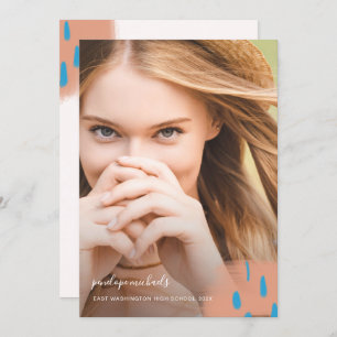 Invitation Chic Peach Splashes Photo Graduation Party