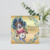 Invitation Chic Peacock Feathers Masquerade Party (Debout devant)
