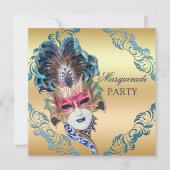 Invitation Chic Peacock Feathers Masquerade Party (Devant)