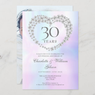 Invitation Chic Pearl Heart Photo 30th Anniversary