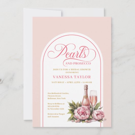 Invitation Chic Pearls and Prosecco Bridal Shower Template (Devant)