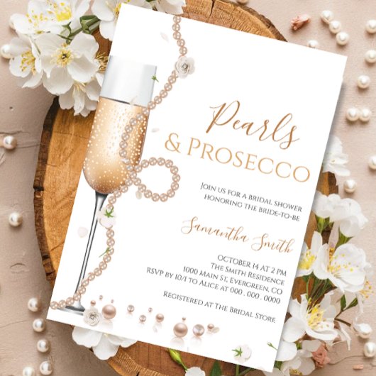 Invitation Chic Pearls et la Fête des mariées Prosecco