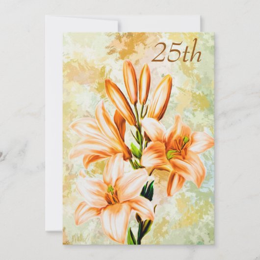 Invitation Chic Pêche & Lys Blancs 25e Anniversaire (Devant)