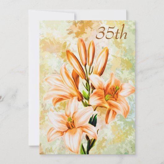 Invitation Chic Pêche & Lys Blancs 35e Anniversaire (Devant)