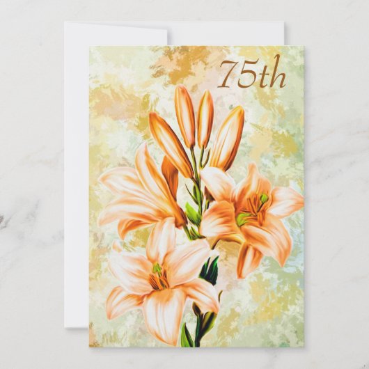 Invitation Chic Pêche & Lys Blancs 75e Anniversaire (Devant)