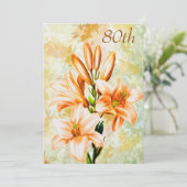 Invitation Chic Pêche & Lys Blancs 80e Anniversaire (Debout devant)
