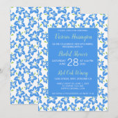 Invitation Chic Peint Bleu Floral Douche nuptiale (Devant / Derrière)
