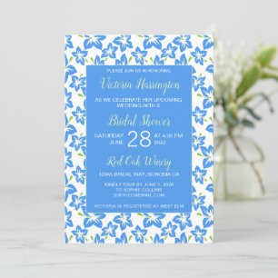 Invitation Chic Peint Bleu Floral Douche nuptiale