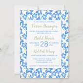 Invitation Chic Peint Bleu Floral Douche nuptiale (Devant)