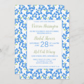 Invitation Chic Peint Bleu Floral Douche nuptiale (Devant / Derrière)