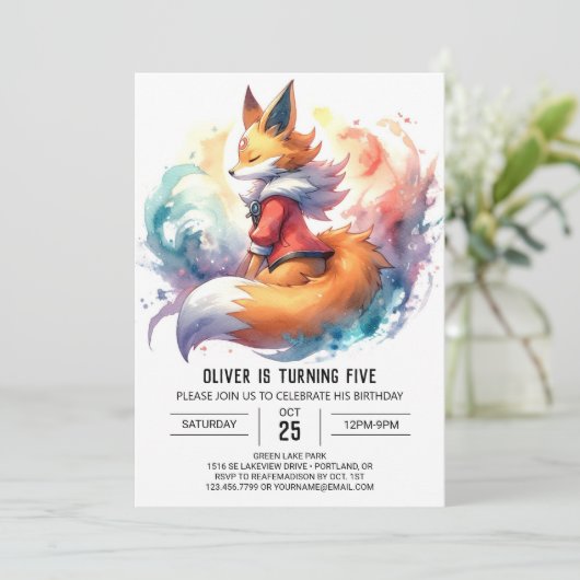 Invitation Chic Peint Fox Anniversaire (Debout devant)