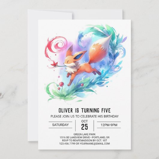Invitation Chic Peint Fox Anniversaire (Devant)