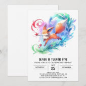 Invitation Chic Peint Fox Anniversaire (Devant / Derrière)