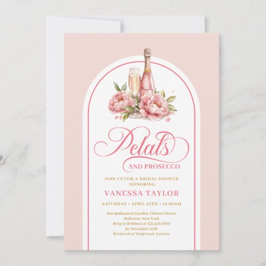 Invitation Chic petals and prosecco blush gold shower invite (Devant)