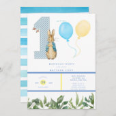Invitation Chic Peter Rabbit Boy fête son 1er anniversaire (Devant / Derrière)