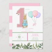 Invitation Chic Peter Rabbit Fille 1er anniversaire (Devant / Derrière)