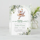 Invitation Chic petit cygne avec robe tutu or eucalyptus (Debout devant)