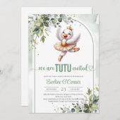 Invitation Chic petit cygne avec robe tutu or eucalyptus (Devant / Derrière)