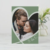 Invitation Chic Photo Heart Sage Green Mariage (Debout devant)