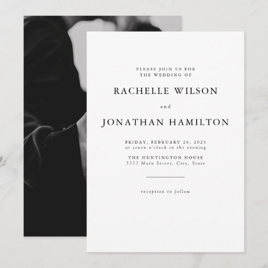 Invitation Chic Photo Mariage noir blanc (Devant / Derrière)